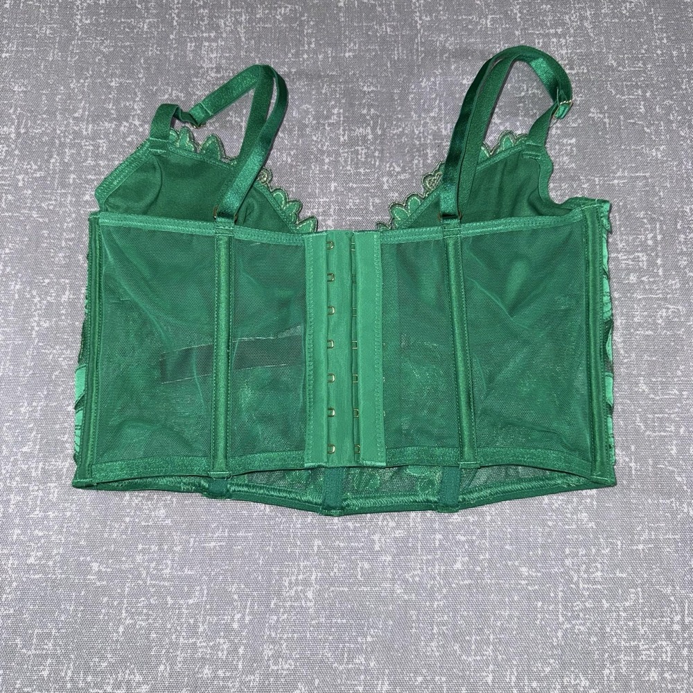 Victorias Secret Very Sexy Bustier Womens 32B XS Green Lace Floral Boned Sheer - Picture 7 of 11